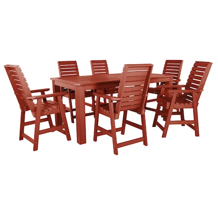 Highwood Usa Weatherly 7pc Rectangular Counter Height Outdoor Patio Furniture Dining Set 84 x 42 AD-ST7WL2CO5BA-RED